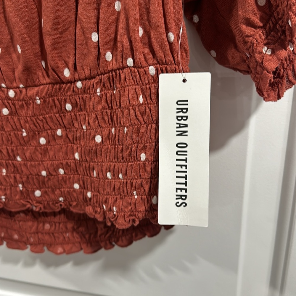 NWT Urban Outfitters Terra Cotta Smocked Waist Cap Sleeve Top Size Medium - Picture 4 of 6